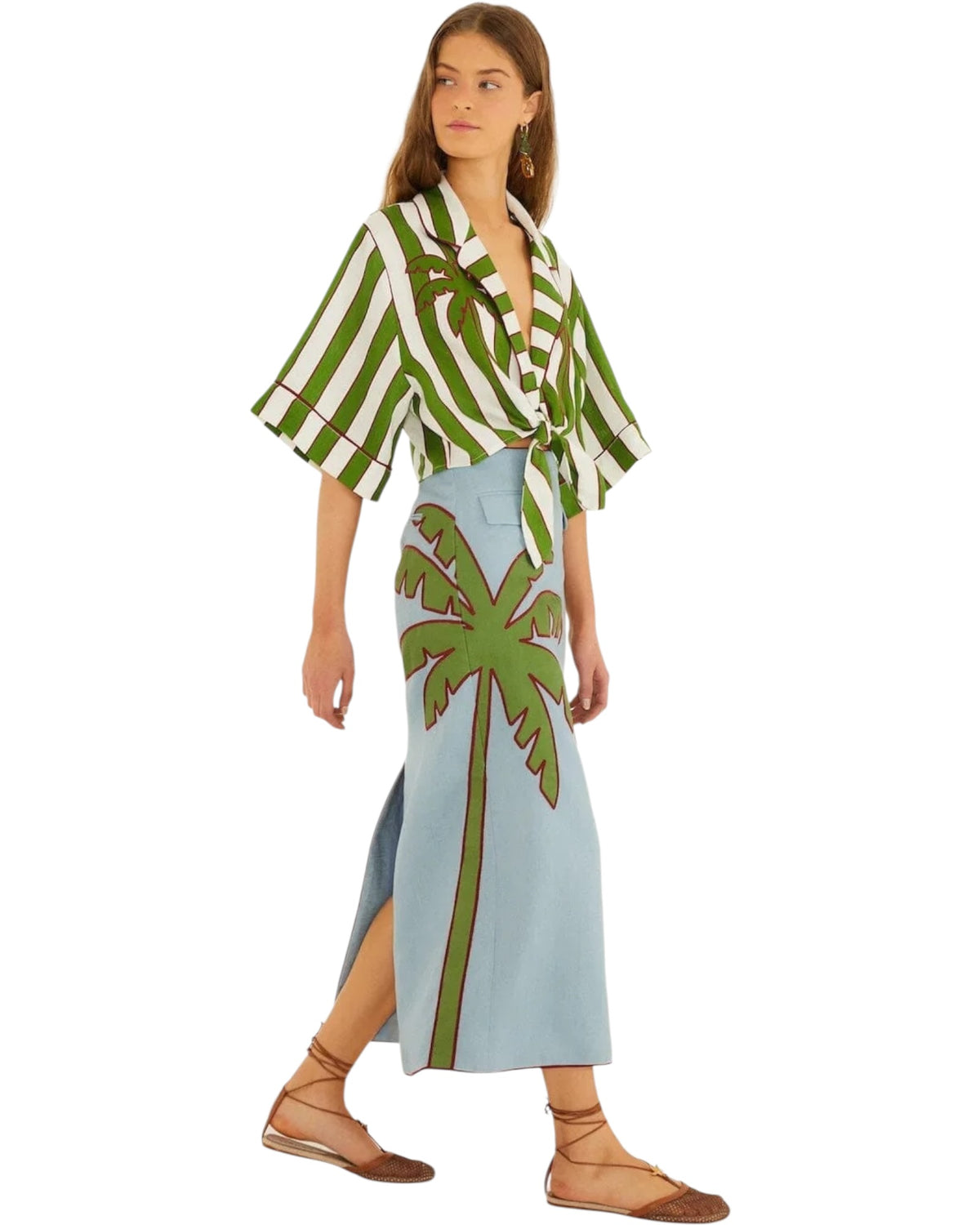 Maxi φούστα με κέντημα BLUE EMBROIDERED PALM TREE