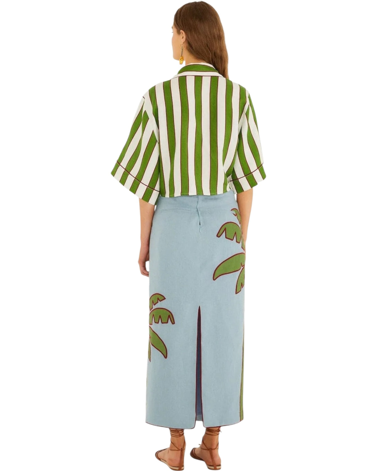 Maxi φούστα με κέντημα BLUE EMBROIDERED PALM TREE