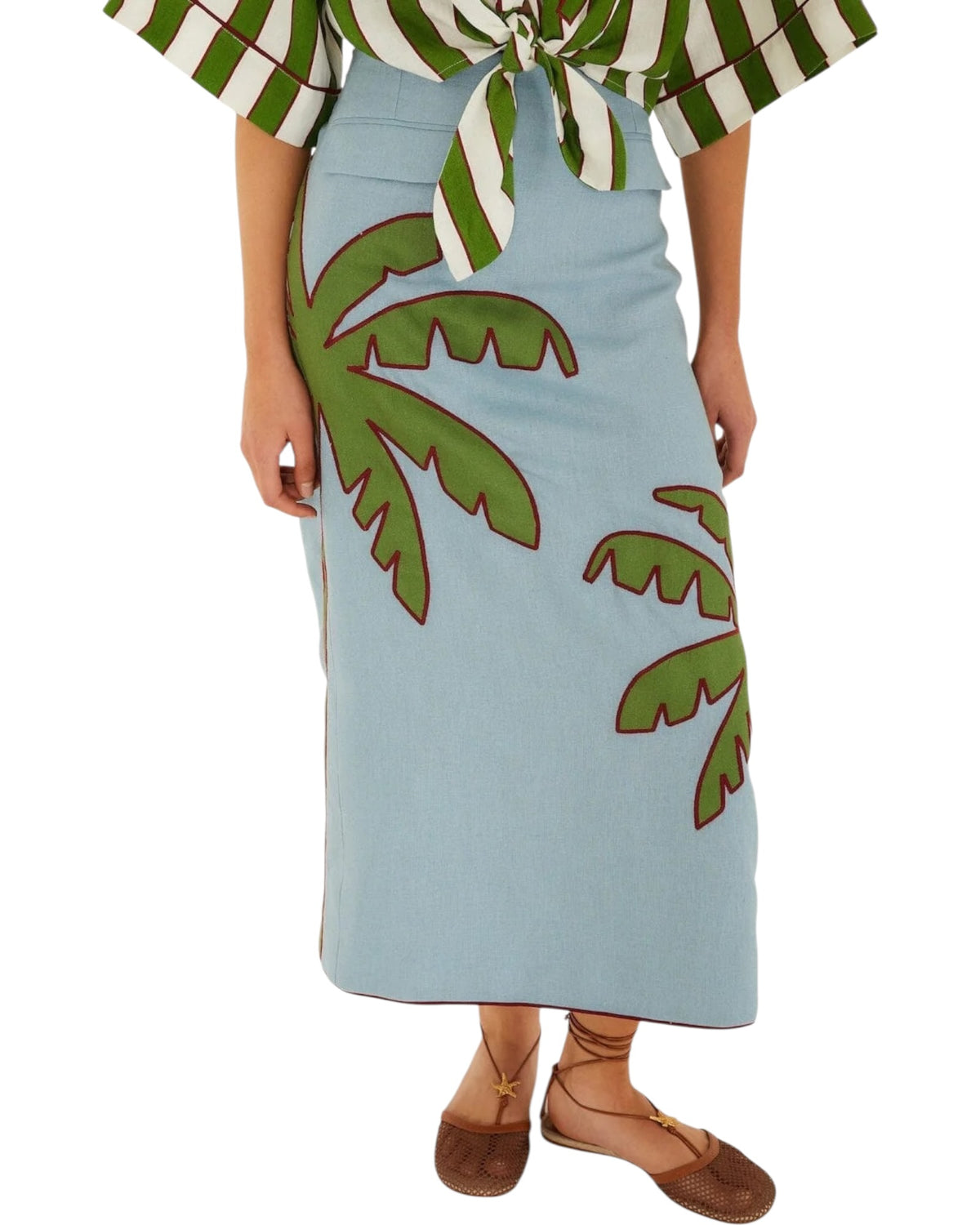 Maxi φούστα με κέντημα BLUE EMBROIDERED PALM TREE