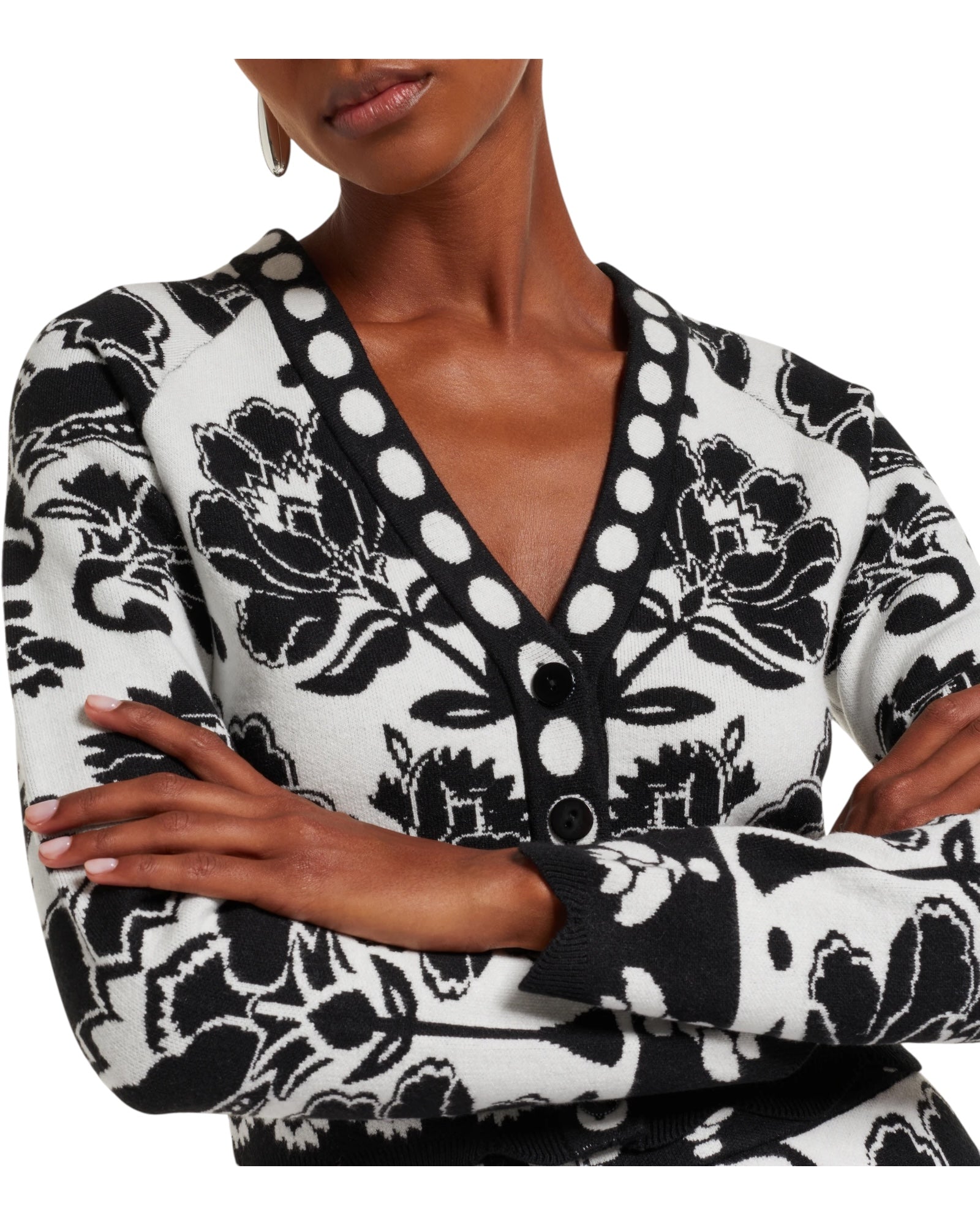 Ζακέτα ζακάρ με φλοράλ αραβούργημα