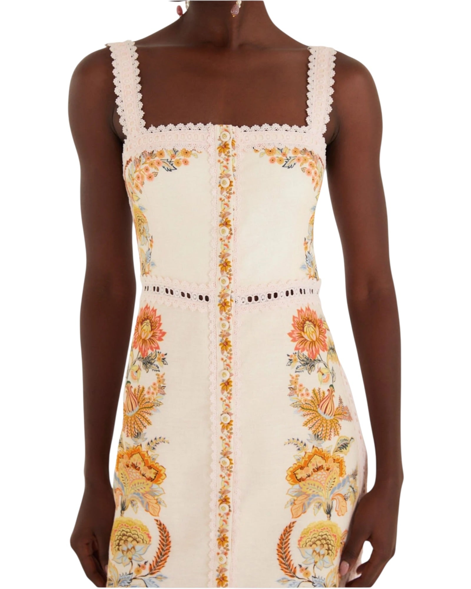 Mini φόρεμα από λινό με δαντέλα και κουμπιά LIGIA SLEEVELESS MINI