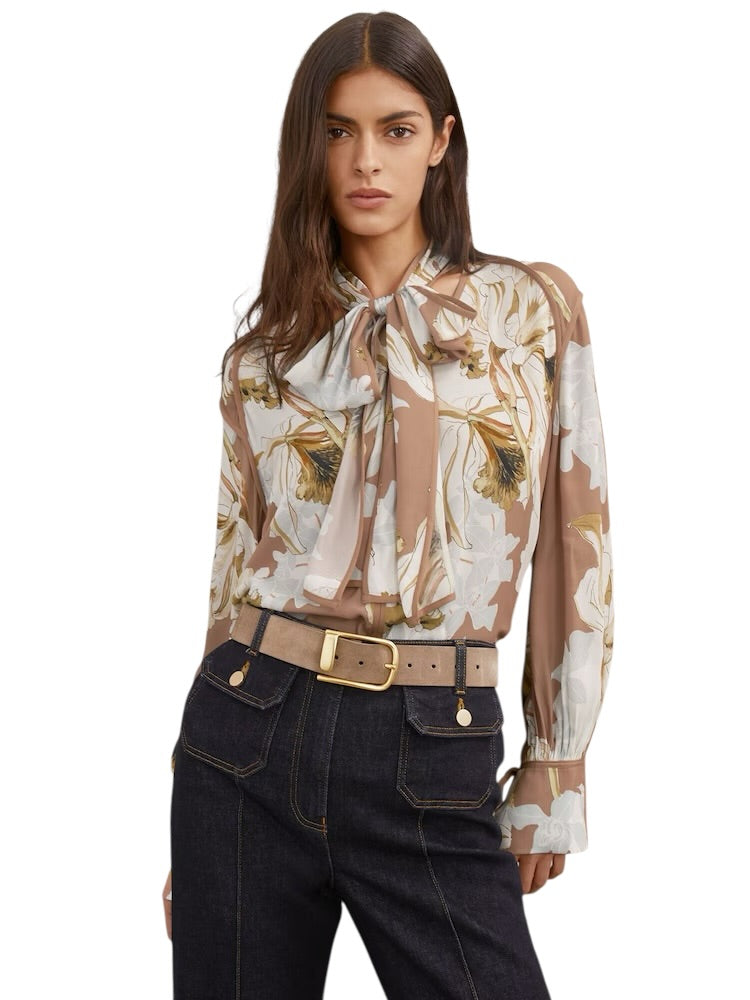 Μπλούζα με floral print και δετό λαιμό MAGGIE