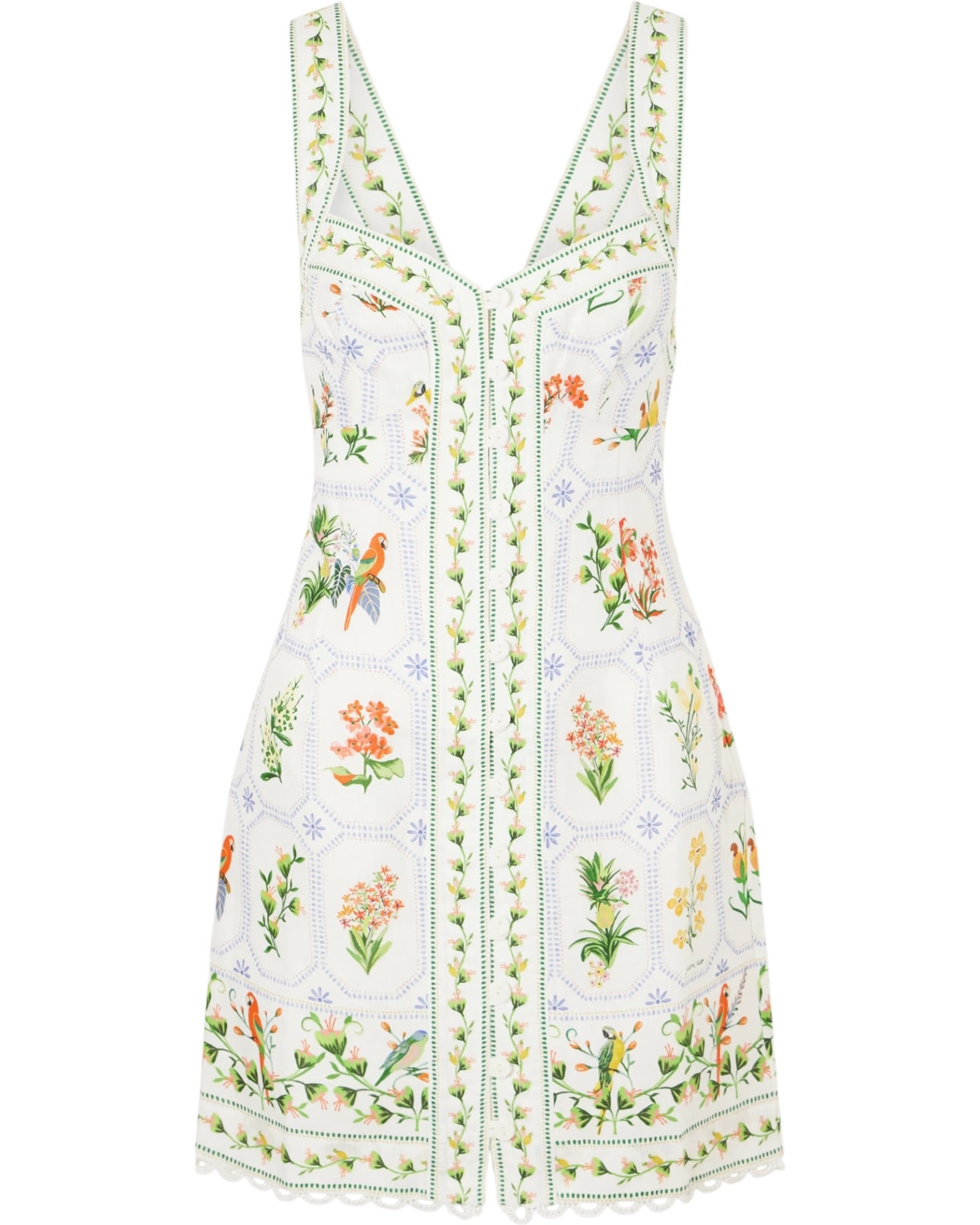 Λινό mini φόρεμα με τροπικό print TROPICAL PORCELAIN OFF-WHITE