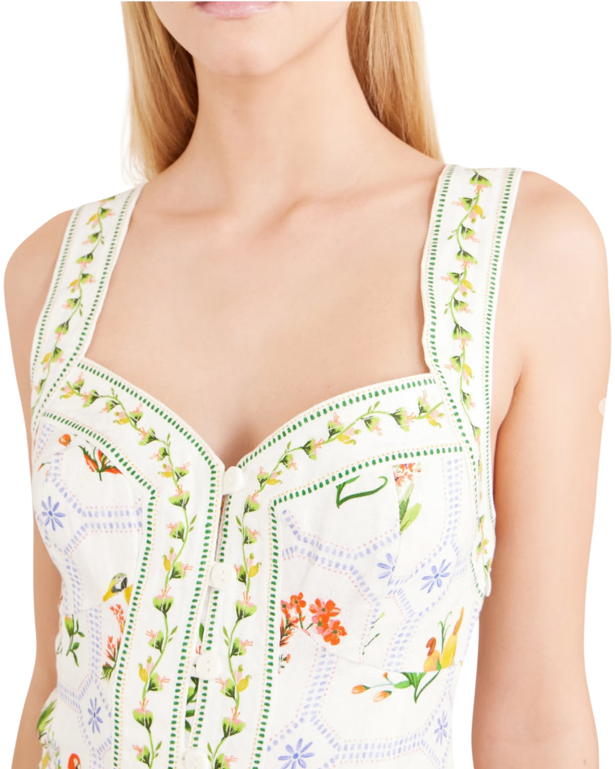 Λινό mini φόρεμα με τροπικό print TROPICAL PORCELAIN OFF-WHITE