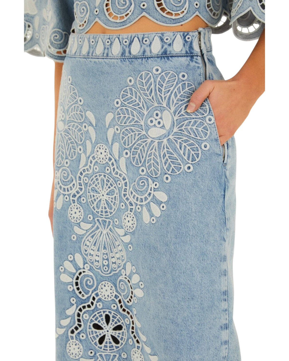 Midi φούστα με κυματιστό τελείωμα DENIM RICHELIEUX MIDI