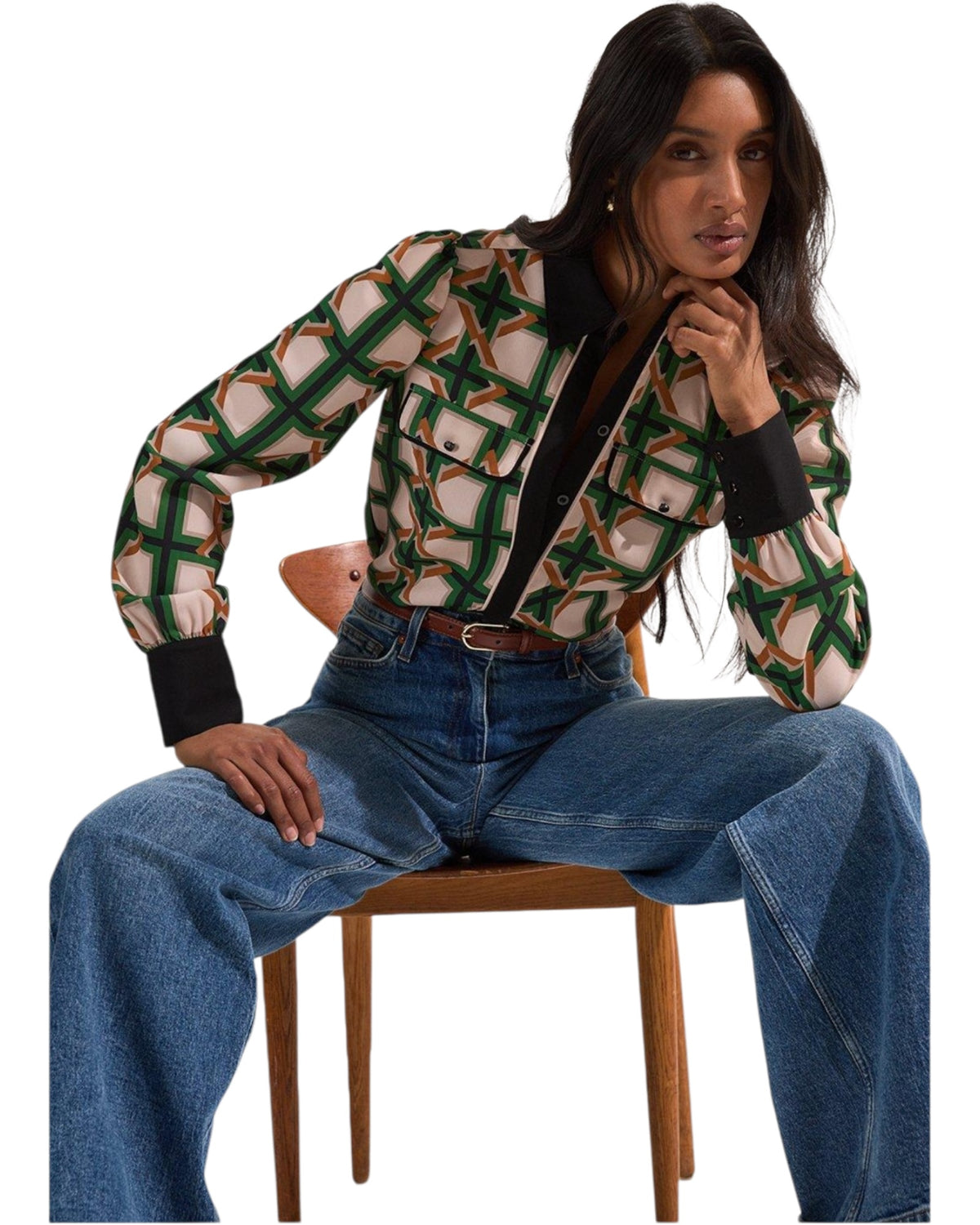 Πουκάμισο με μακριά μανίκια και γεωμετρικό σχέδιο