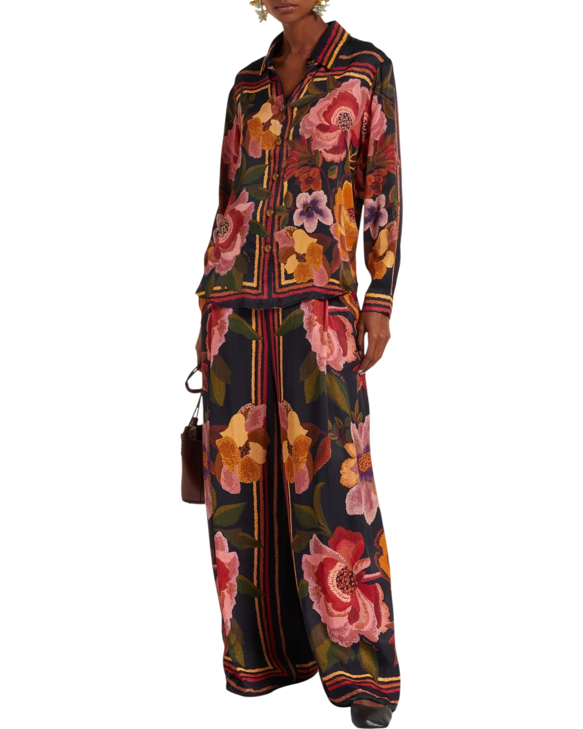 Μαύρο πουκάμισο από βισκόζη με λουλούδια