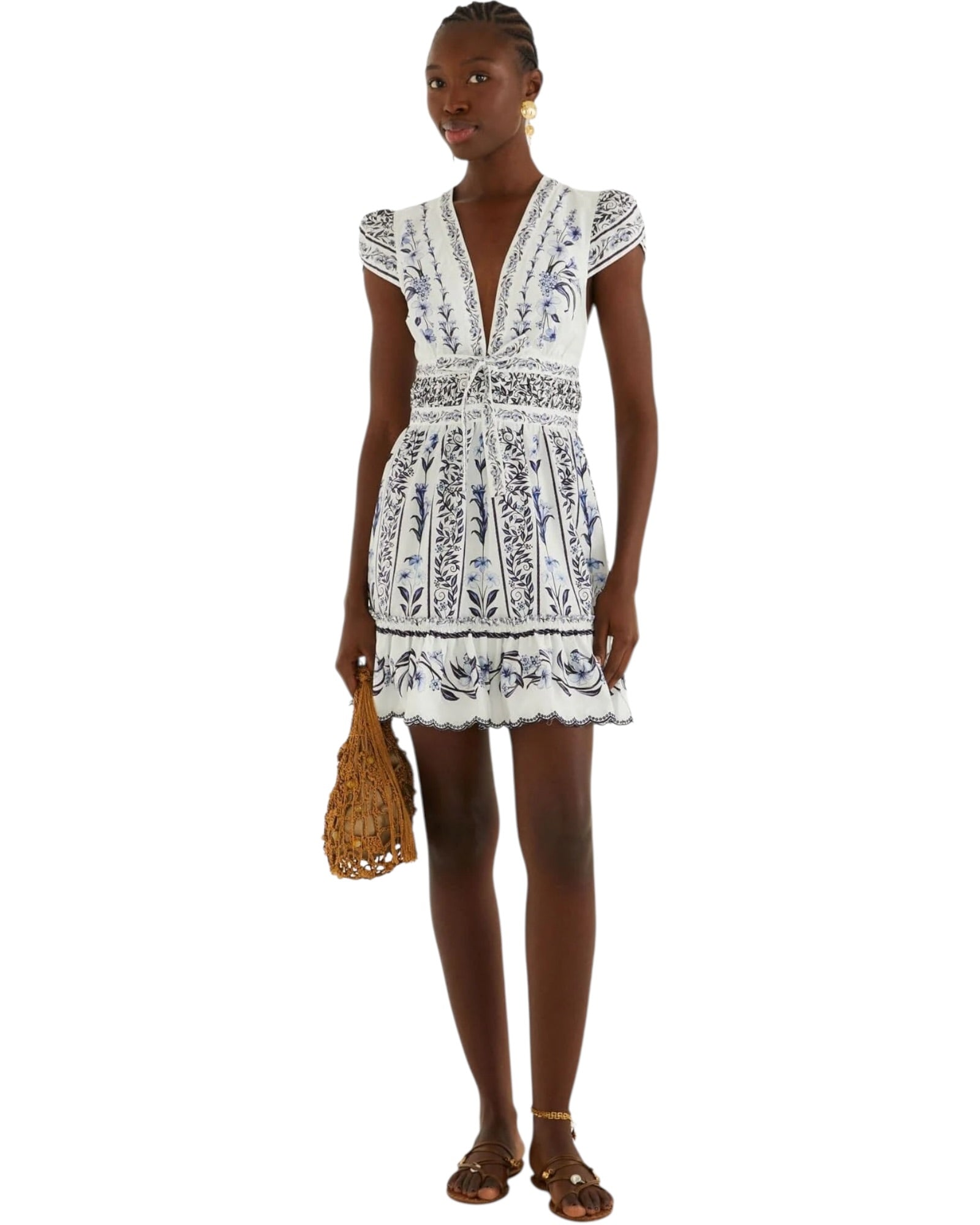 Mini φόρεμα με βολάν και λουλούδι FLOWERS ARCH OFF-WHITE MINI