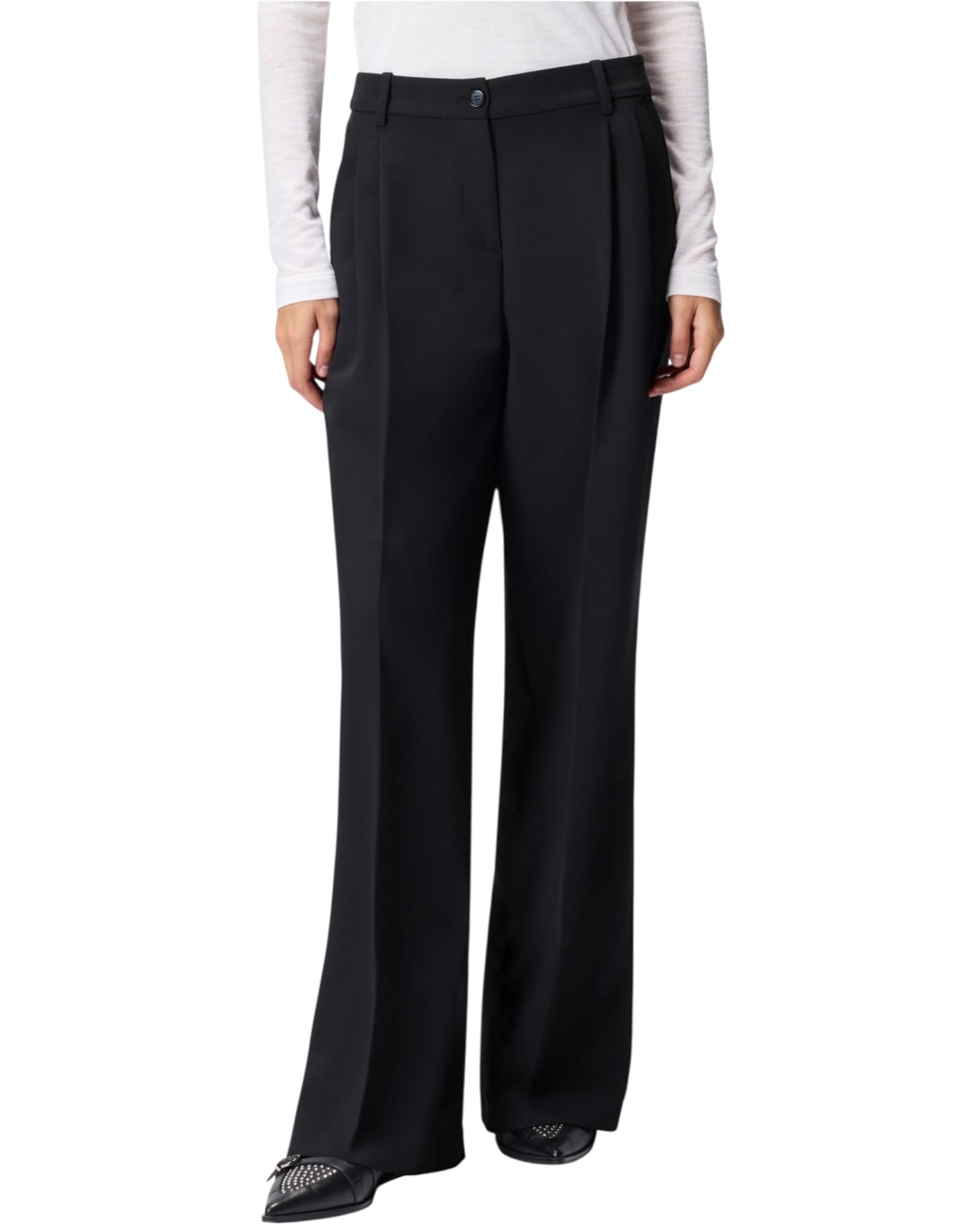 Παντελόνι palazzo με ψηλή μέση από ριχτό ύφασμα RISO