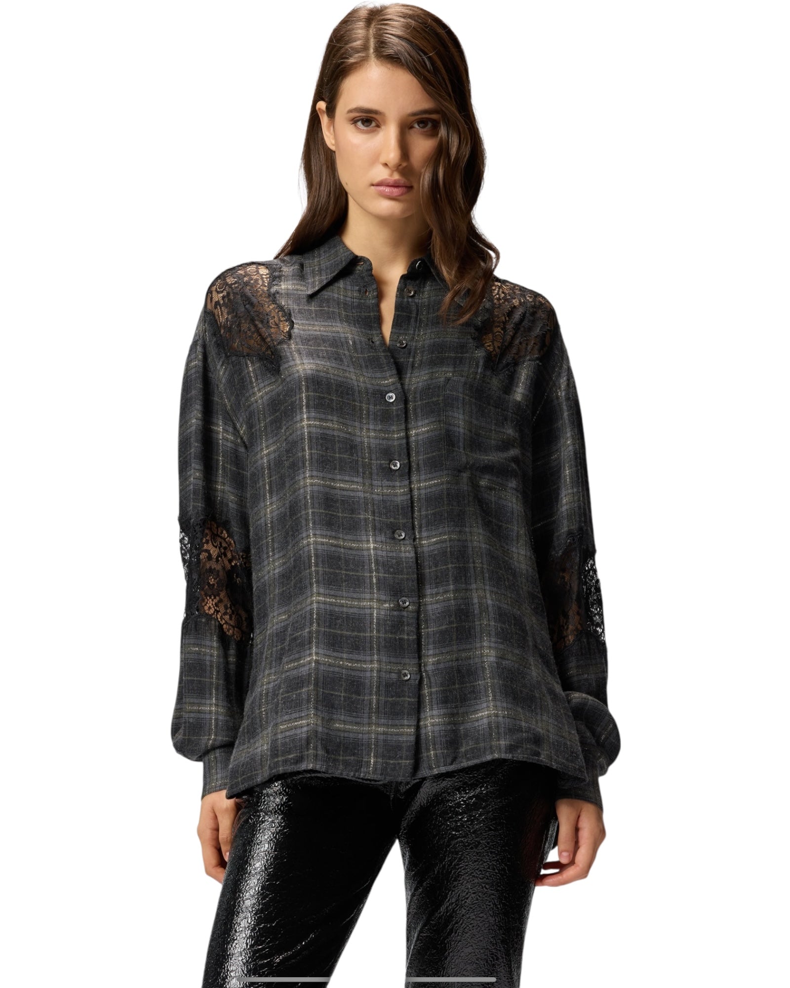 Καρό πουκάμισο με δαντέλα REINA