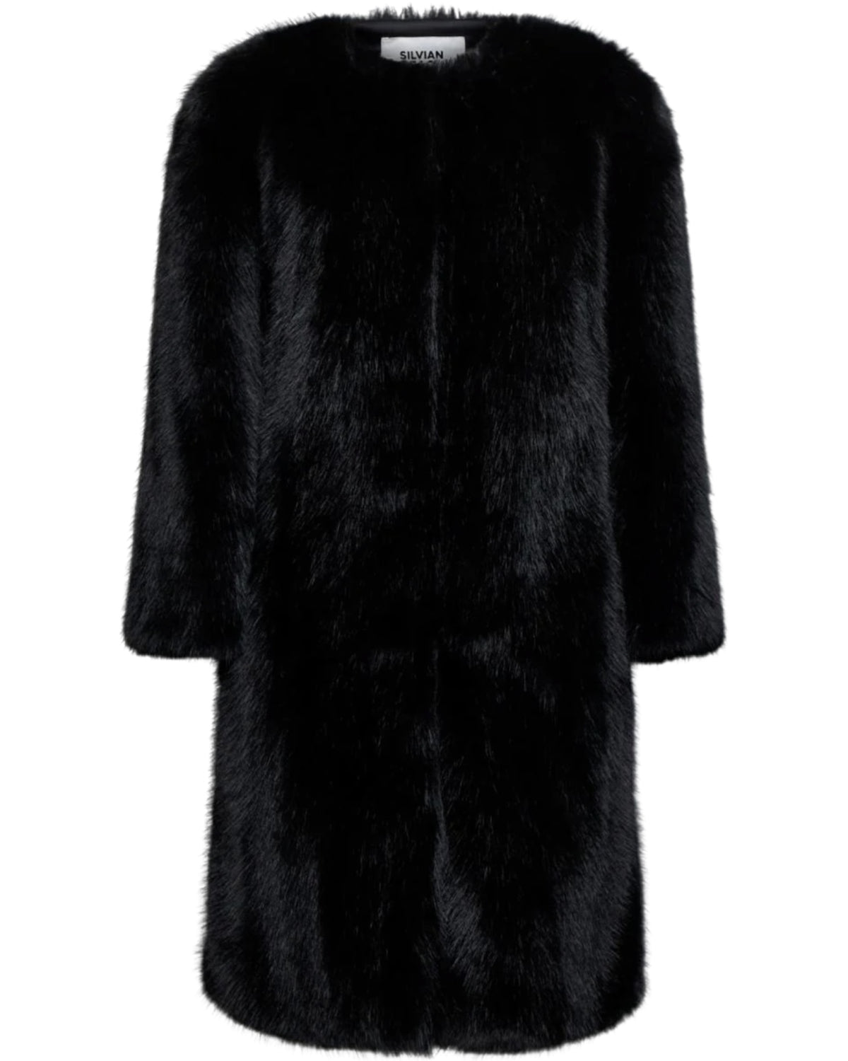 Μακρύ μαύρο παλτό από ψεύτικη γούνα ANAITZ
