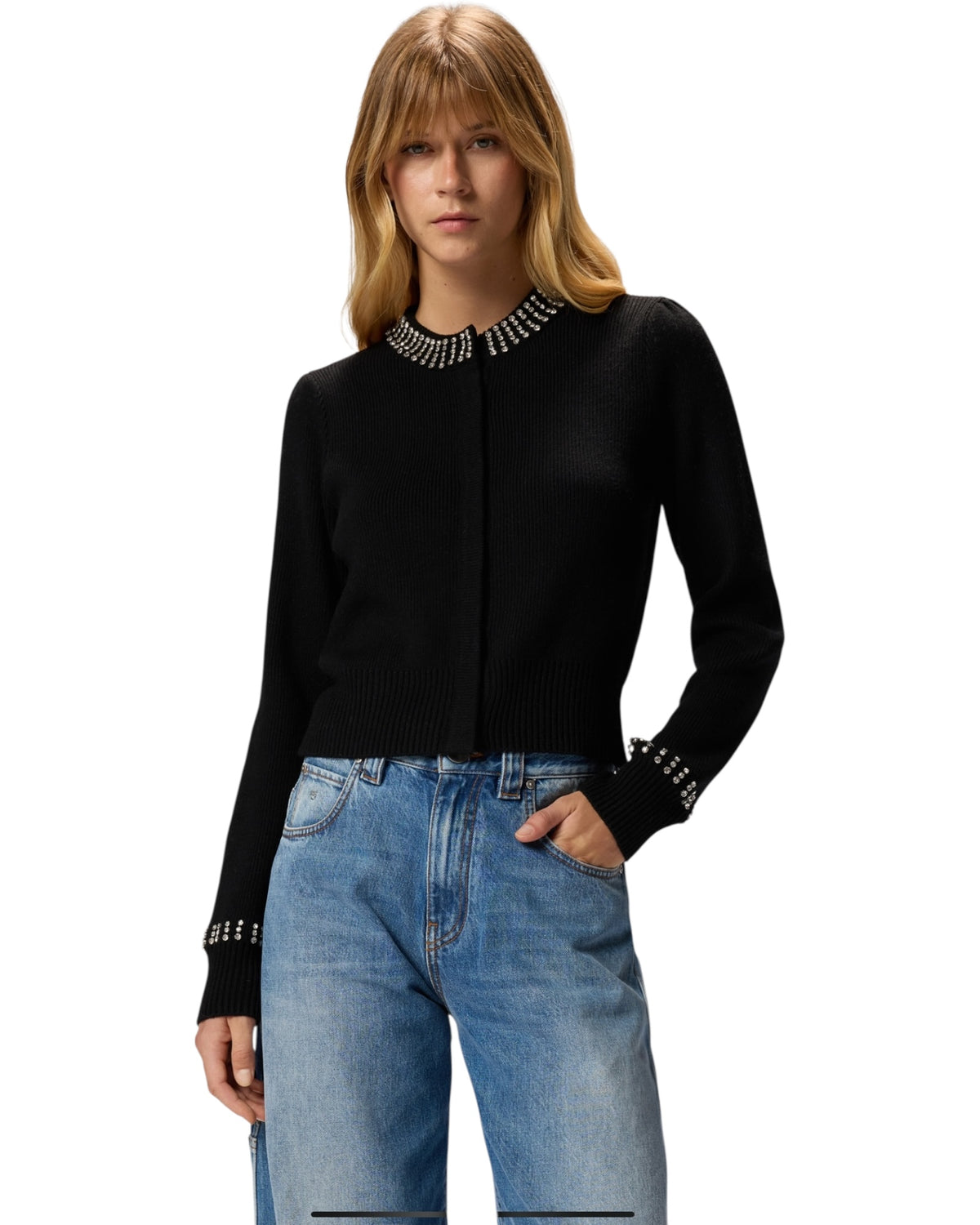 Ζακέτα με λαιμόκοψη και στρας SPEZZINO