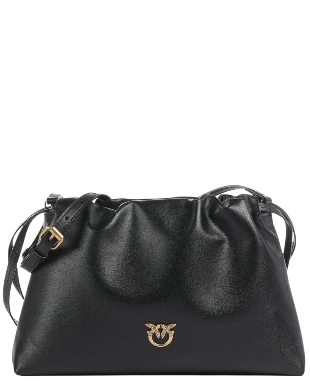 Μικρή δερμάτινη τσάντα ώμου με κορδόνι