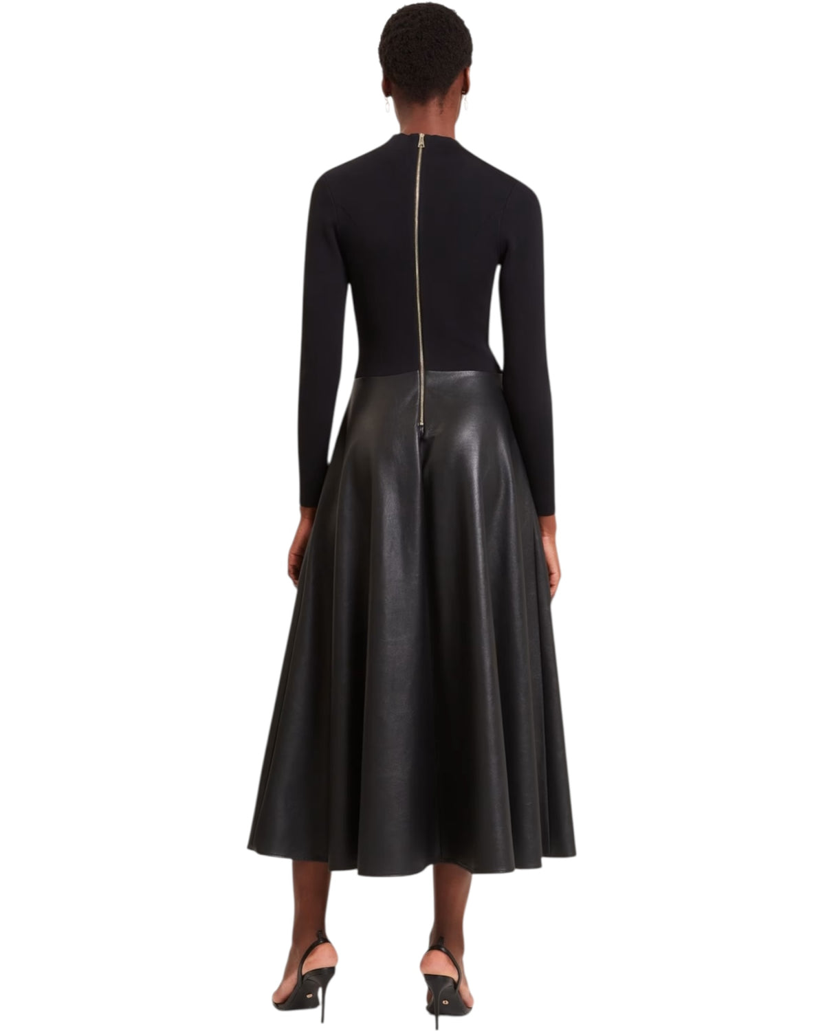 Midi φόρεμα με δερμάτινη φούστα σε γραμμή Α NOVIVA