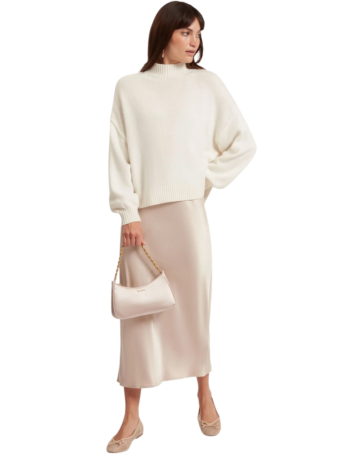 Σατέν slip dress 2 σε 1 με πλεκτό πουλόβερ HARISA