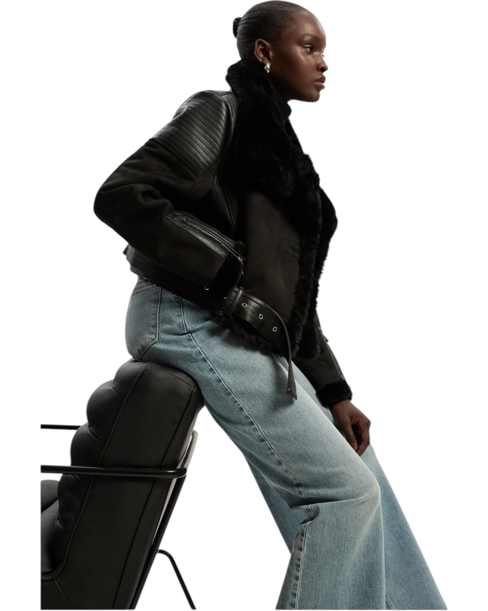 Crop biker με σχέδιο shearling