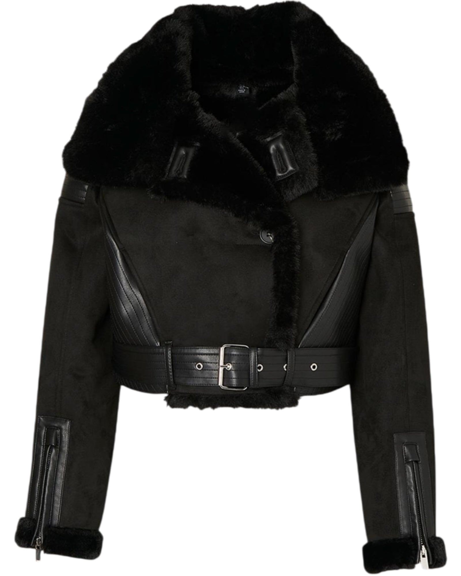 Crop biker με σχέδιο shearling