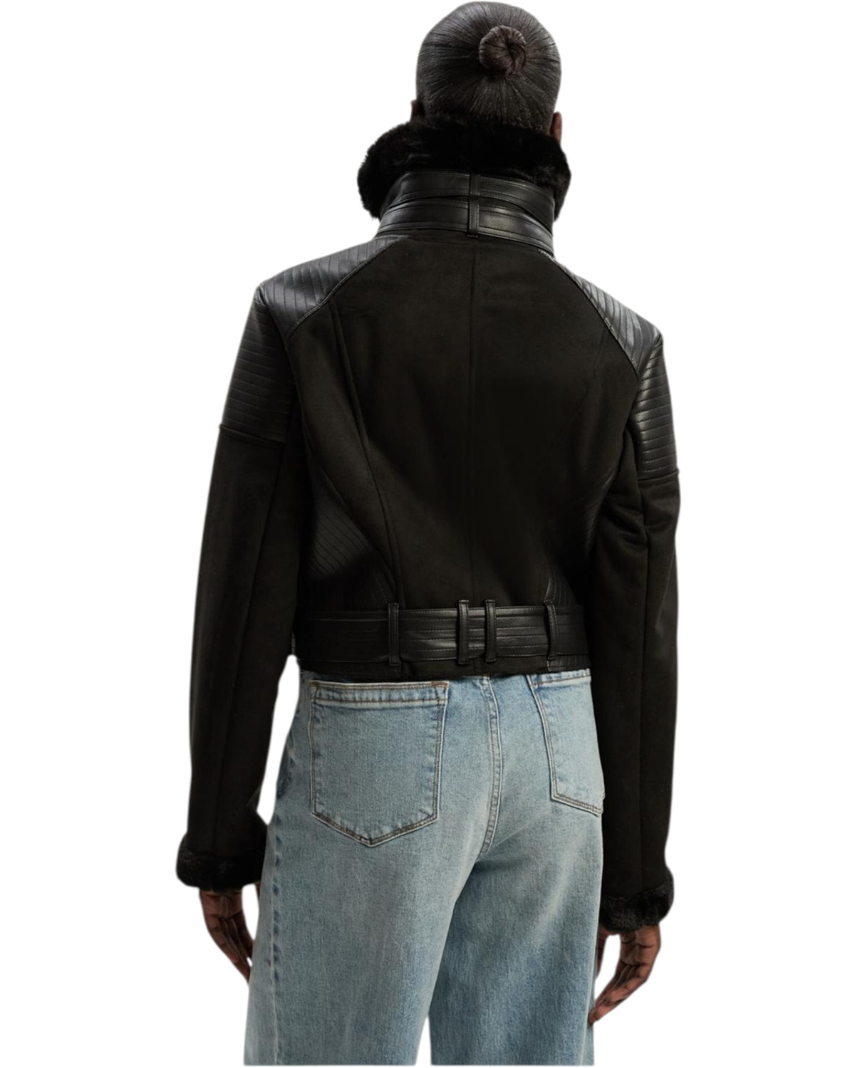 Crop biker με σχέδιο shearling