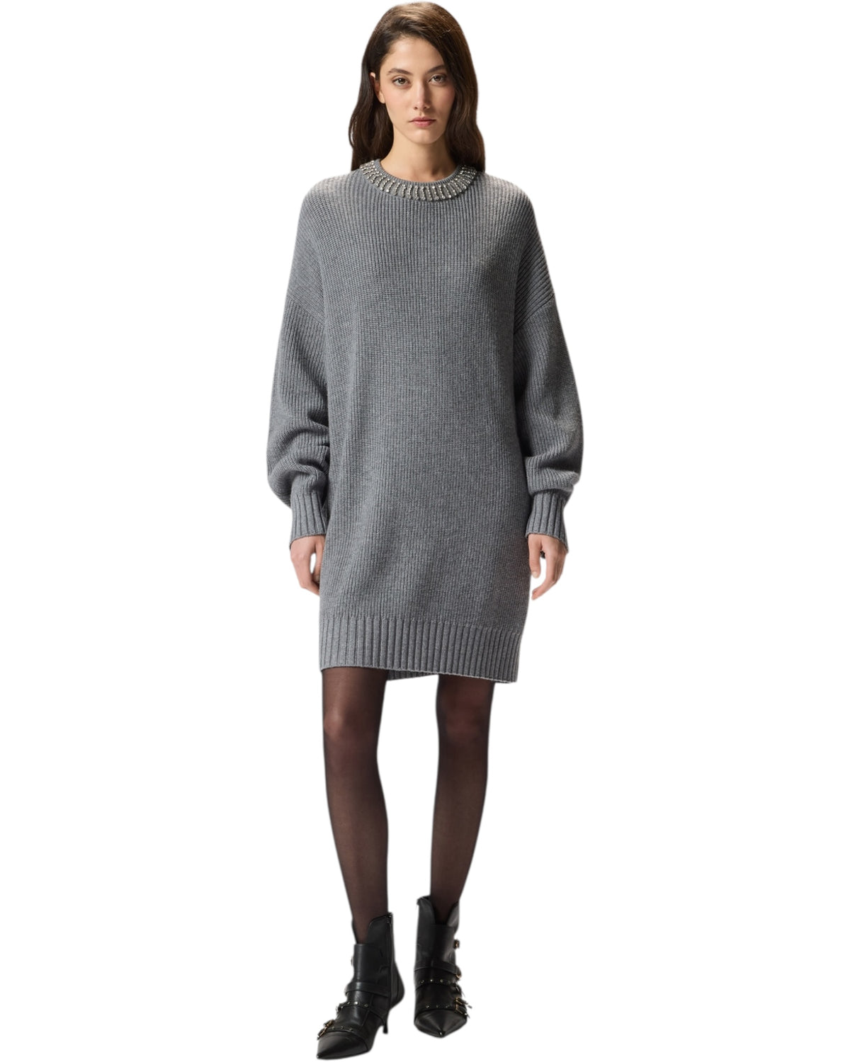 Πλεκτό φόρεμα με λαιμόκοψη με στρας ASK