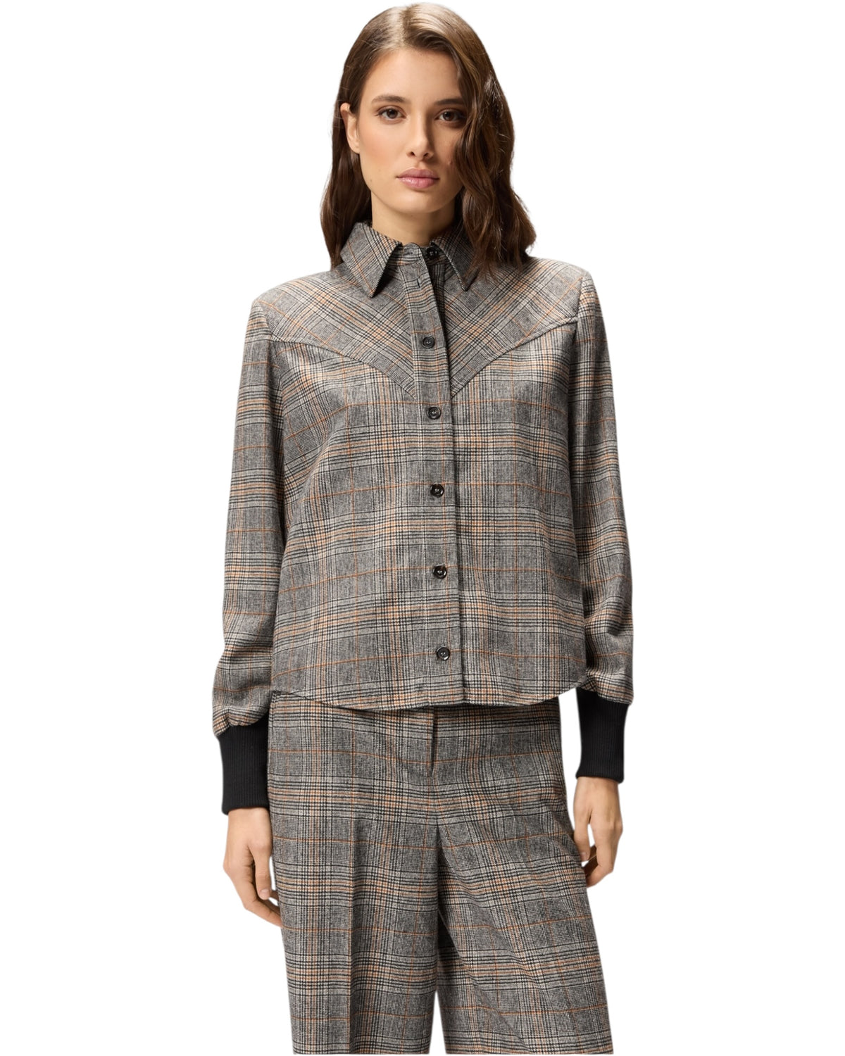 Καρό πουκάμισο με πλεκτές μανσέτες BERTA