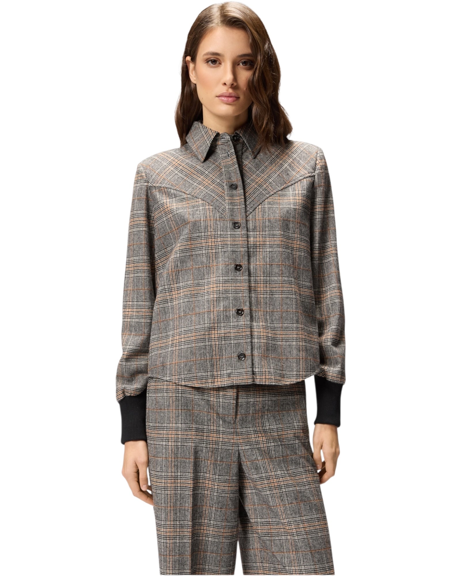 Καρό πουκάμισο με πλεκτές μανσέτες BERTA