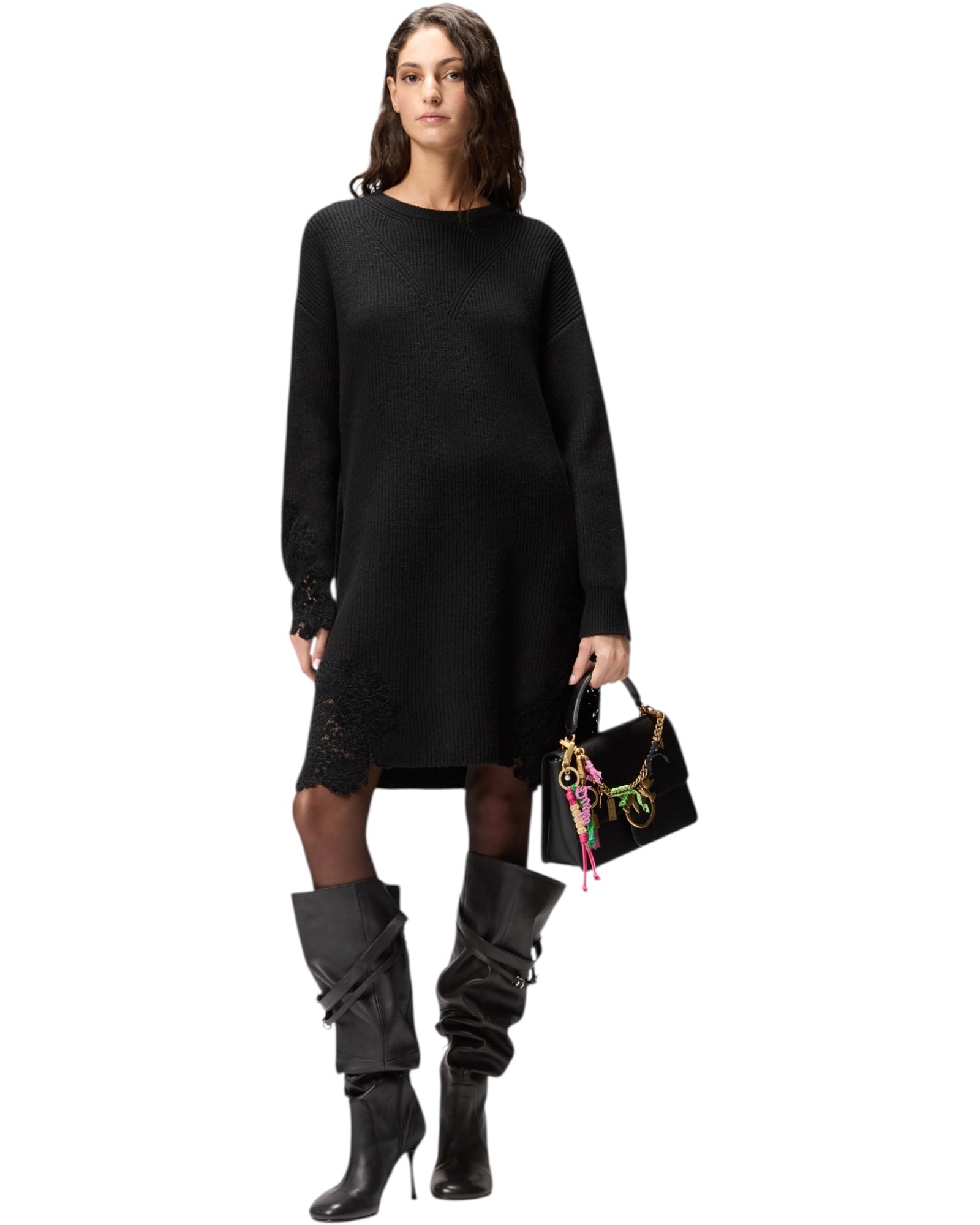 Πλεκτό mini φόρεμα με δαντέλα VALLEDAOSTA