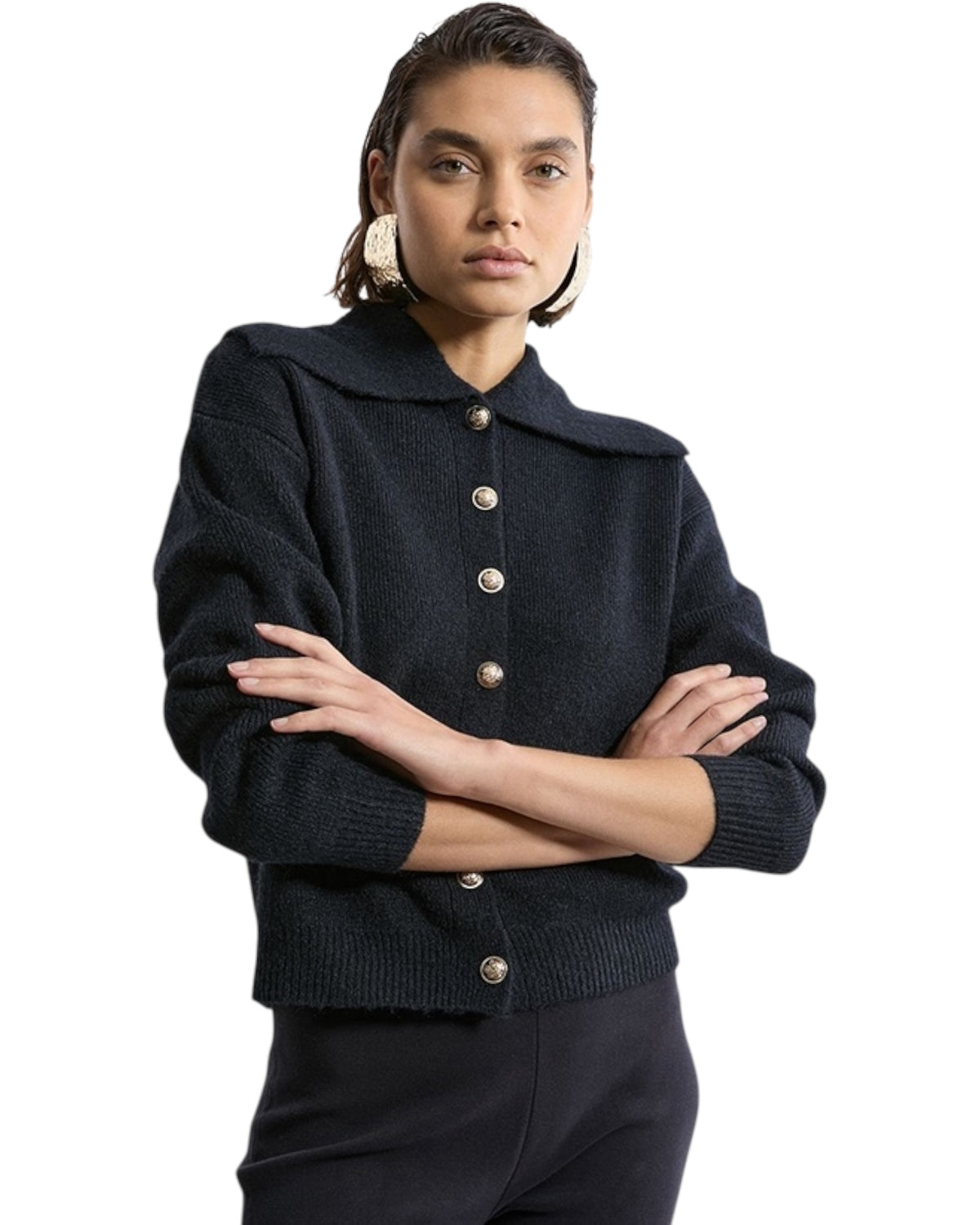 Ζακέτα με φαρδύ γιακά και μεταλλικά κουμπιά