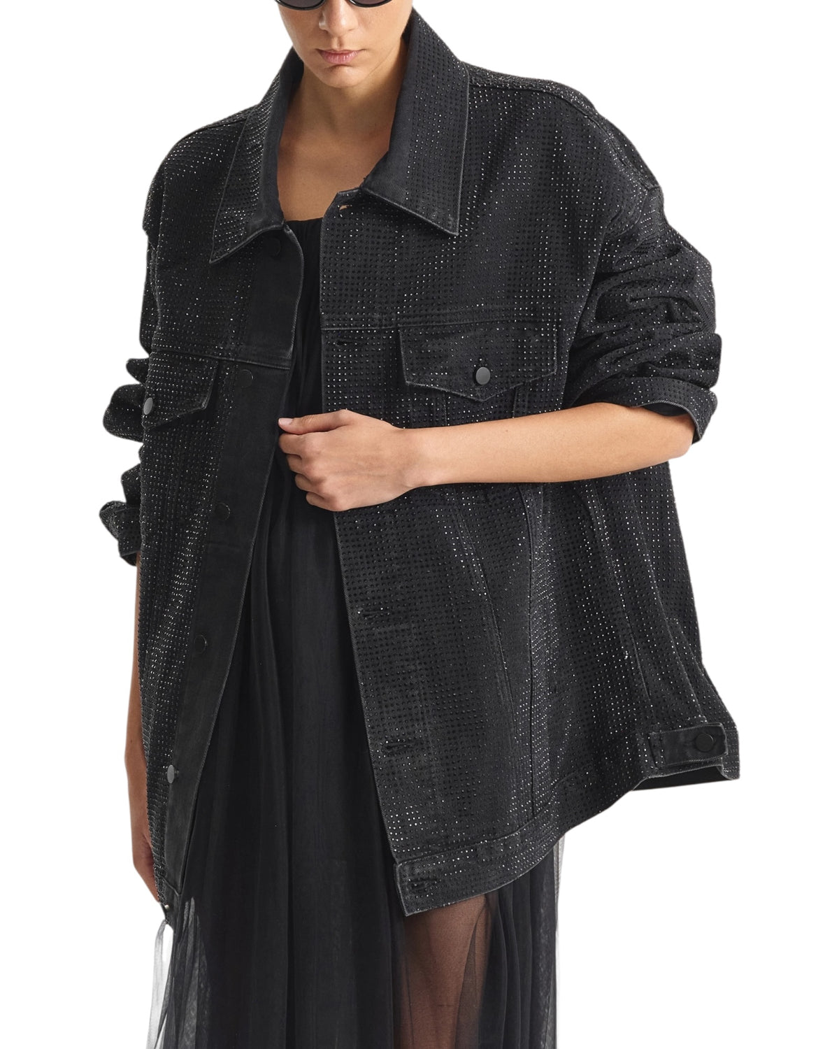 Τζιν πουκάμισο-πανωφόρι με στρας