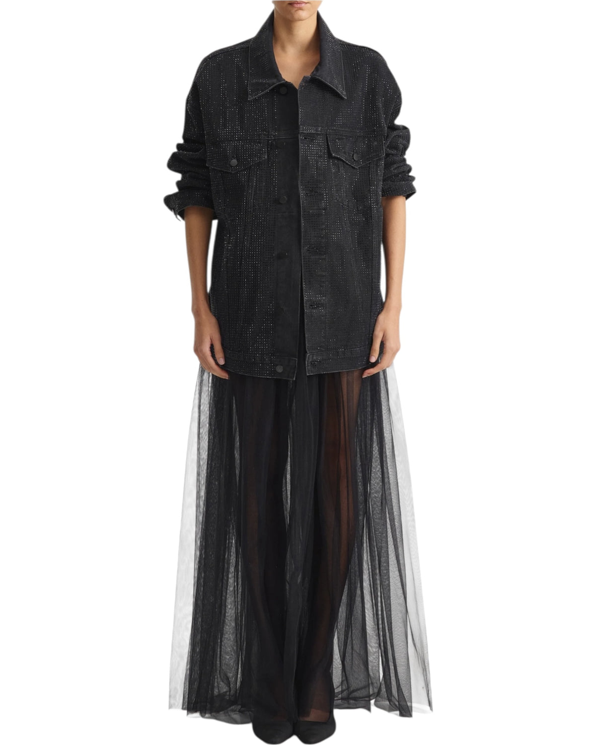 Τζιν πουκάμισο-πανωφόρι με στρας