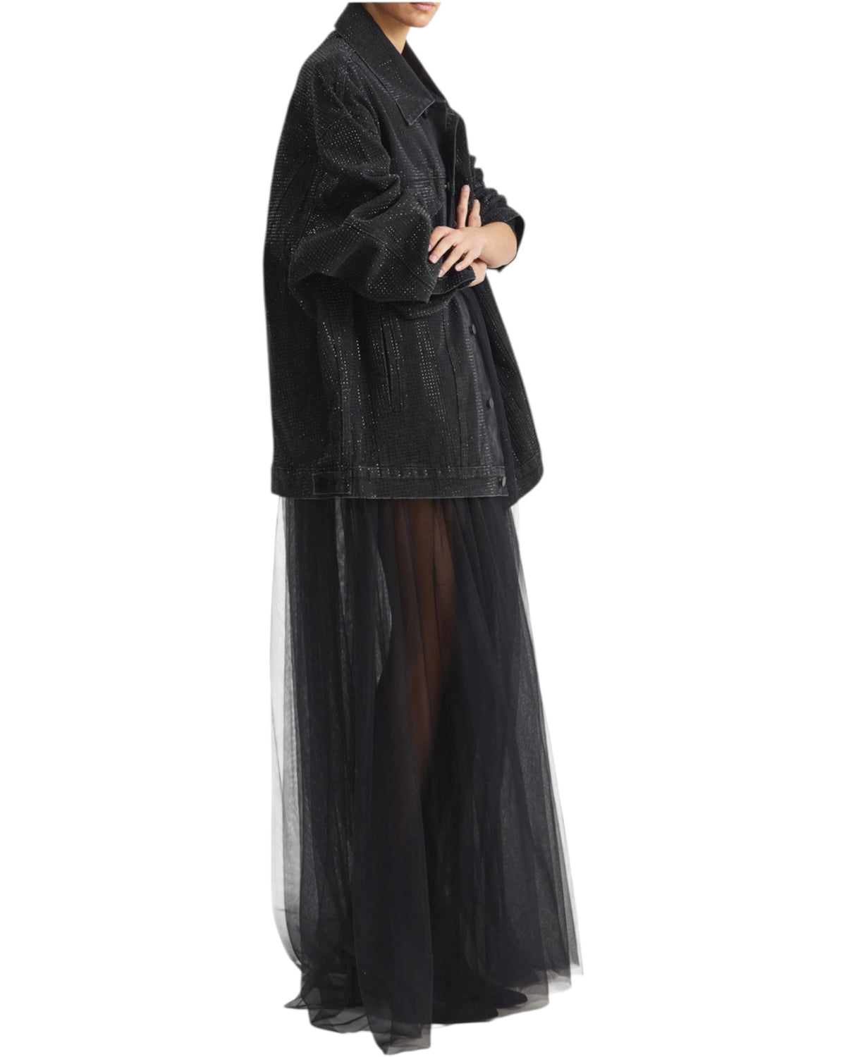 Τζιν πουκάμισο-πανωφόρι με στρας