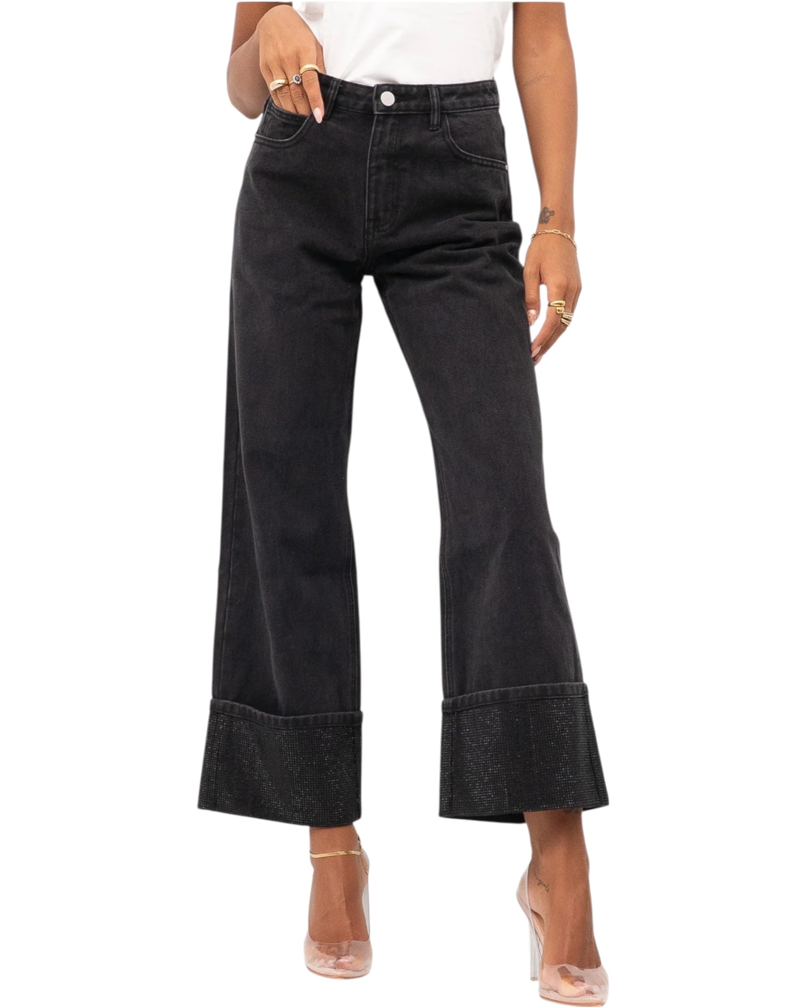 Τζιν παντελόνι με στρας στο τελείωμα