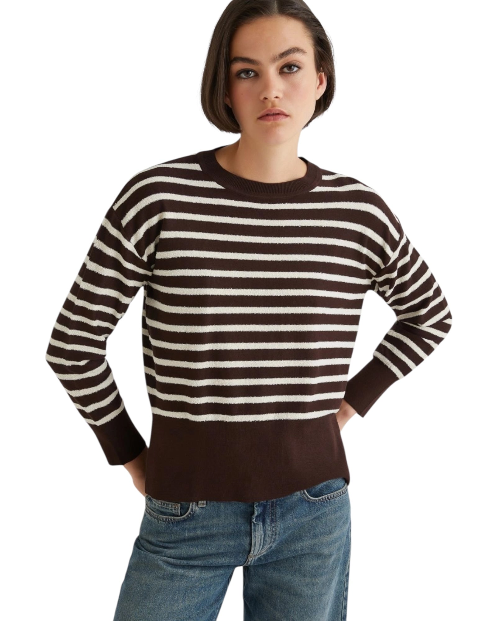 Ριγέ μπουκλέ πουλόβερ TEXAS