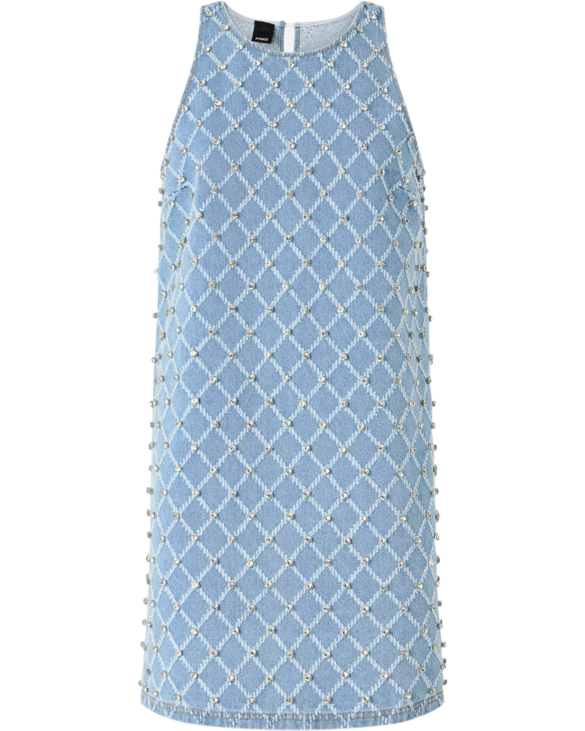 Κοντό τζιν φόρεμα με μοτίβο διαμαντιών και στρας AMORINO