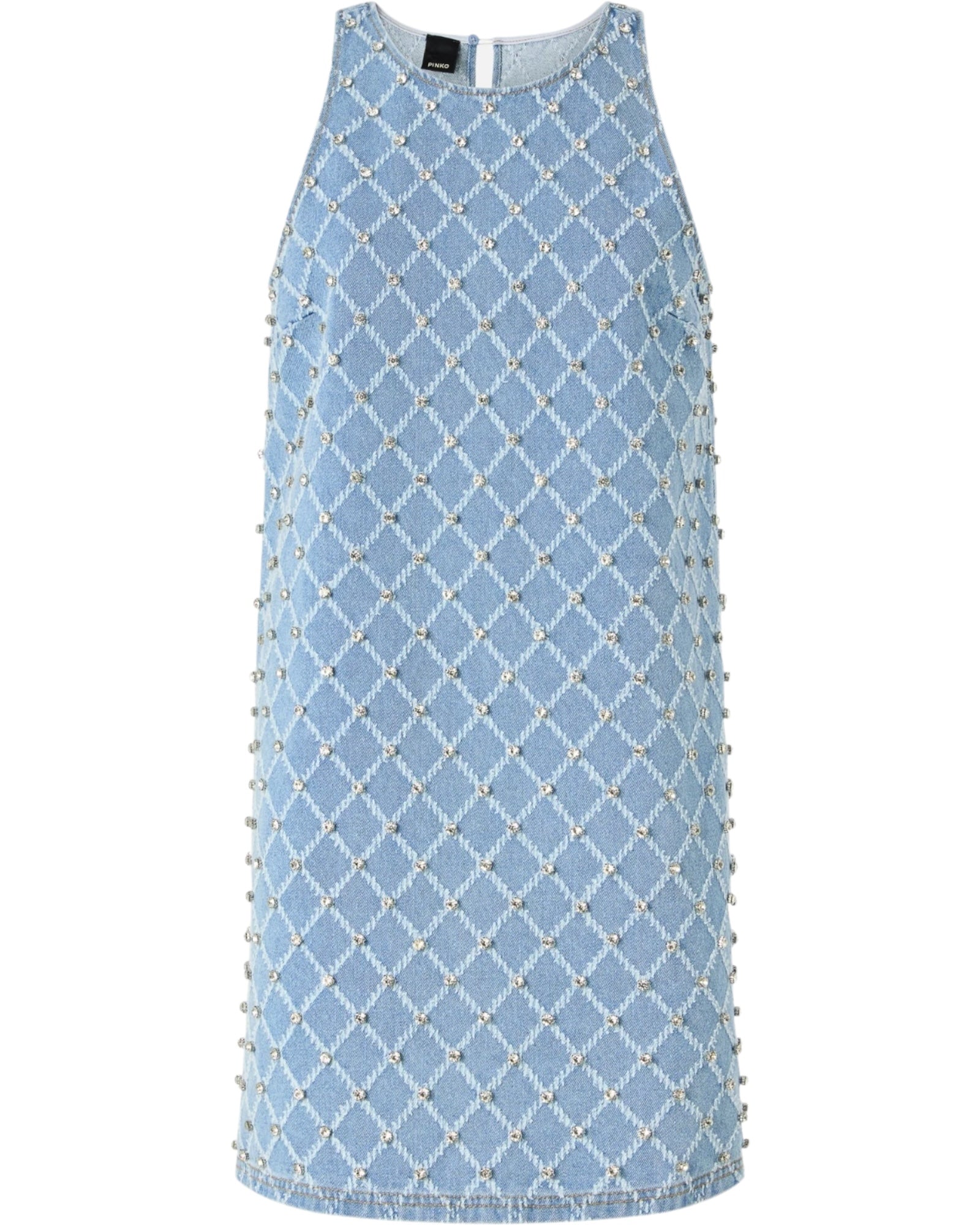 Κοντό τζιν φόρεμα με μοτίβο διαμαντιών και στρας AMORINO