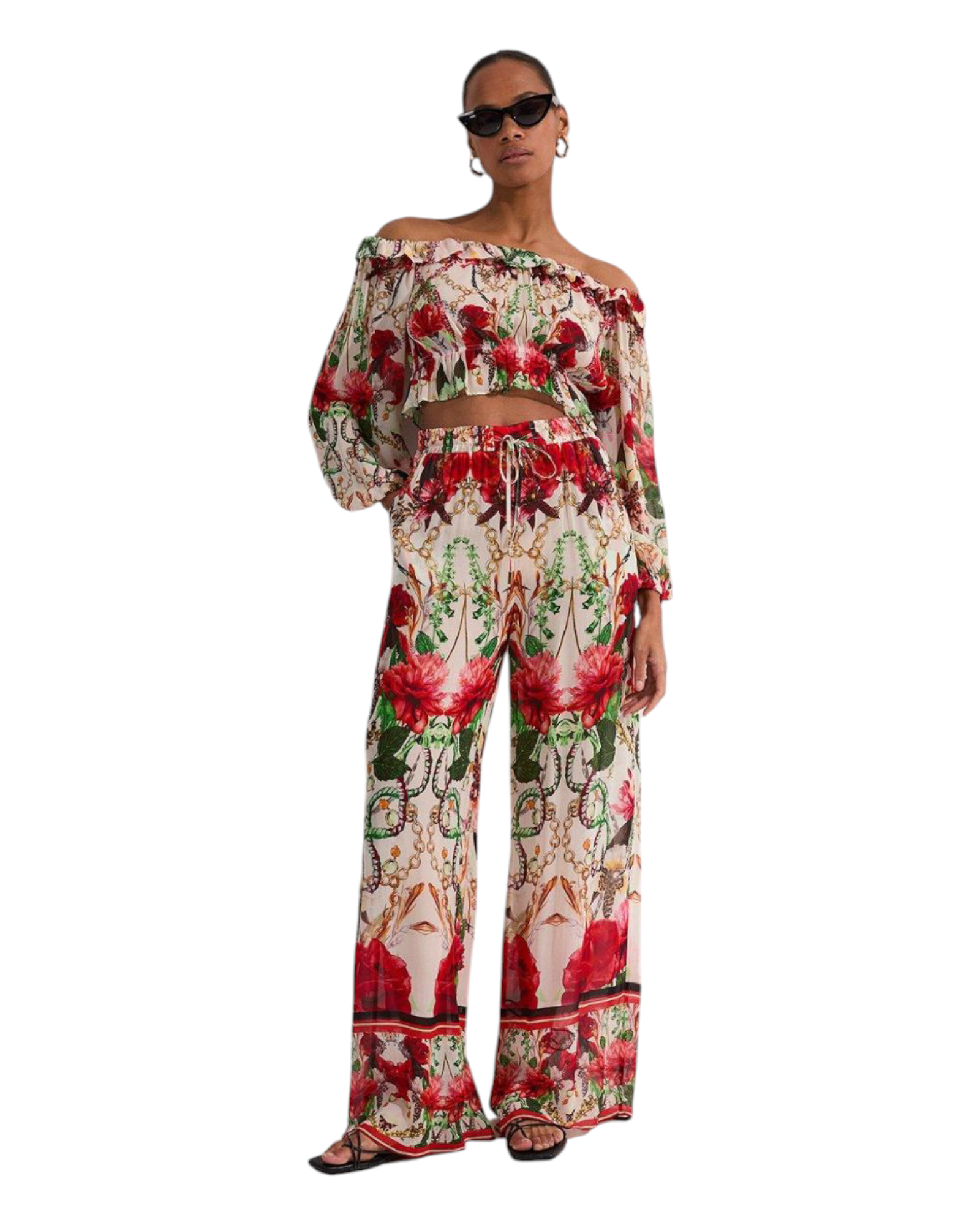Μπλούζα Bardot με στάμπα Georgette Mirrored Rose Print