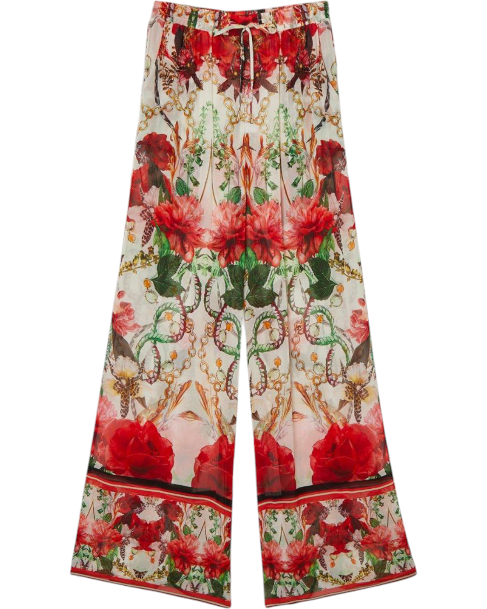 Παντελόνι με φαρδιά γραμμή σε στάμπα Georgette Mirrored Rose Print