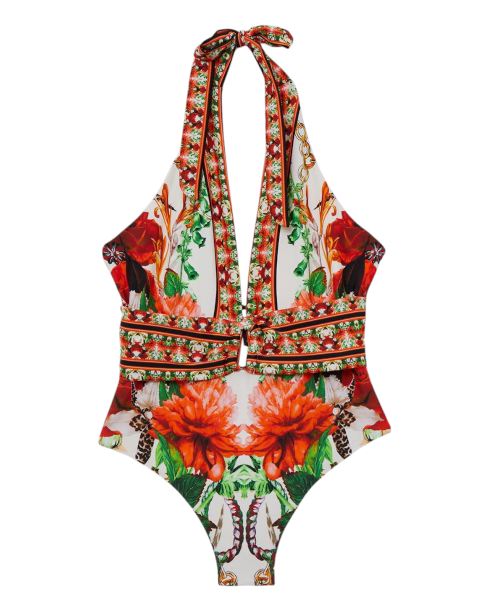 Ολόσωμο μαγιό με floral print  MIRROR FLORAL PRINT PLUNGE SWIMSUIT