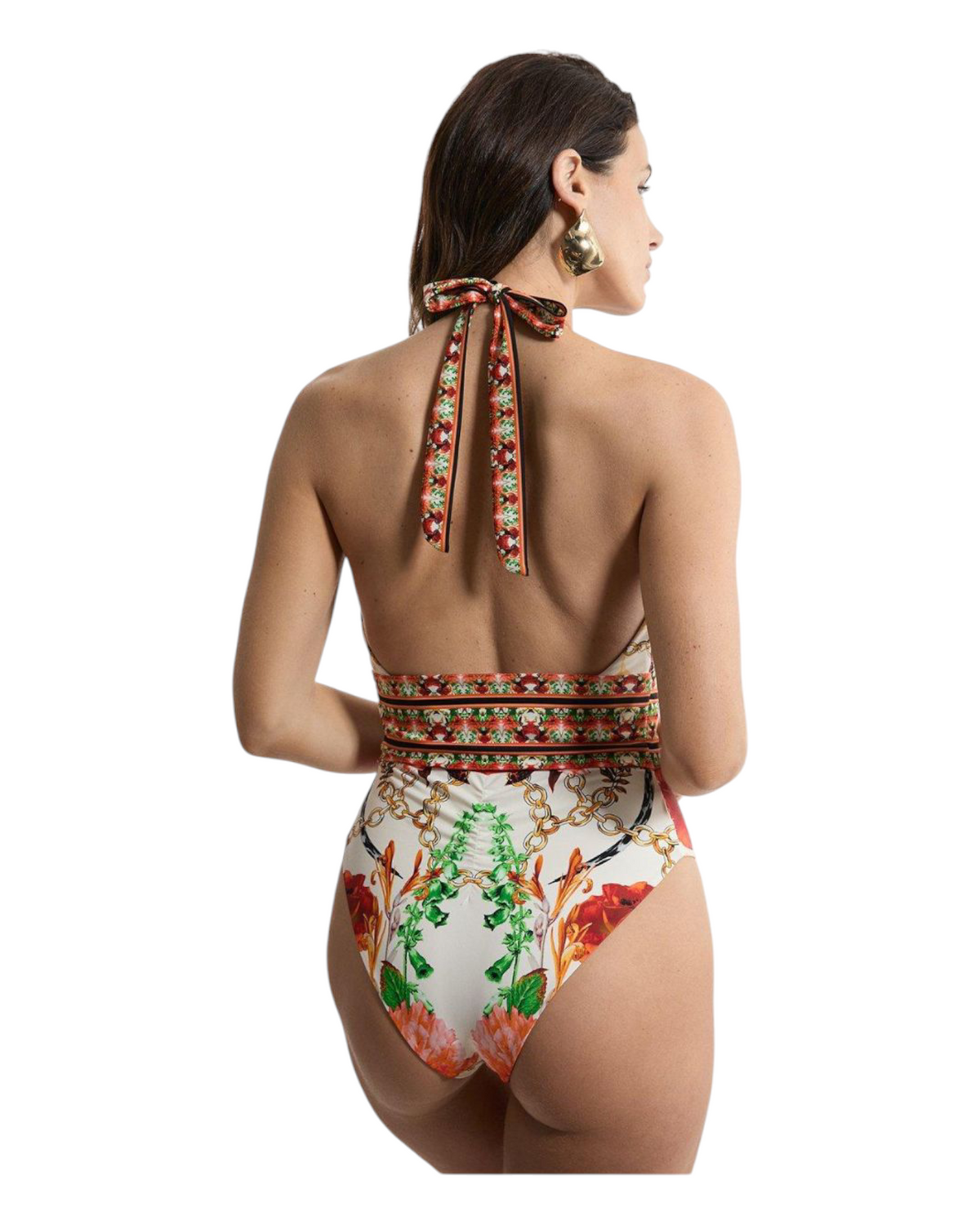 Ολόσωμο μαγιό με floral print  MIRROR FLORAL PRINT PLUNGE SWIMSUIT