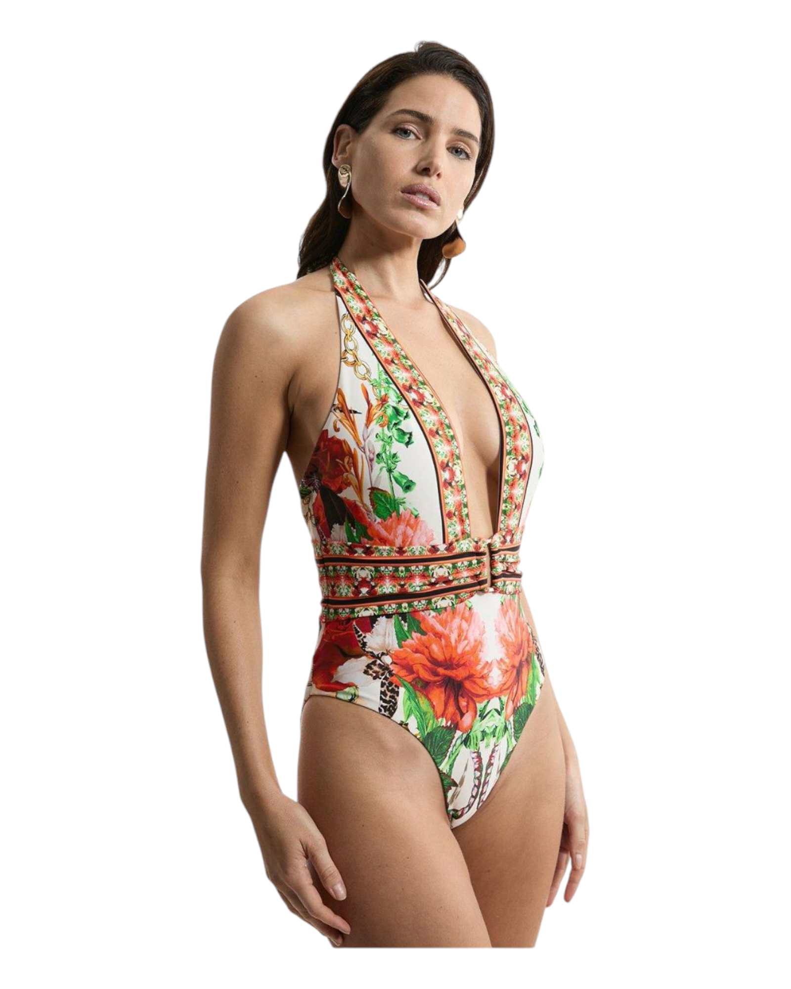 Ολόσωμο μαγιό με floral print  MIRROR FLORAL PRINT PLUNGE SWIMSUIT