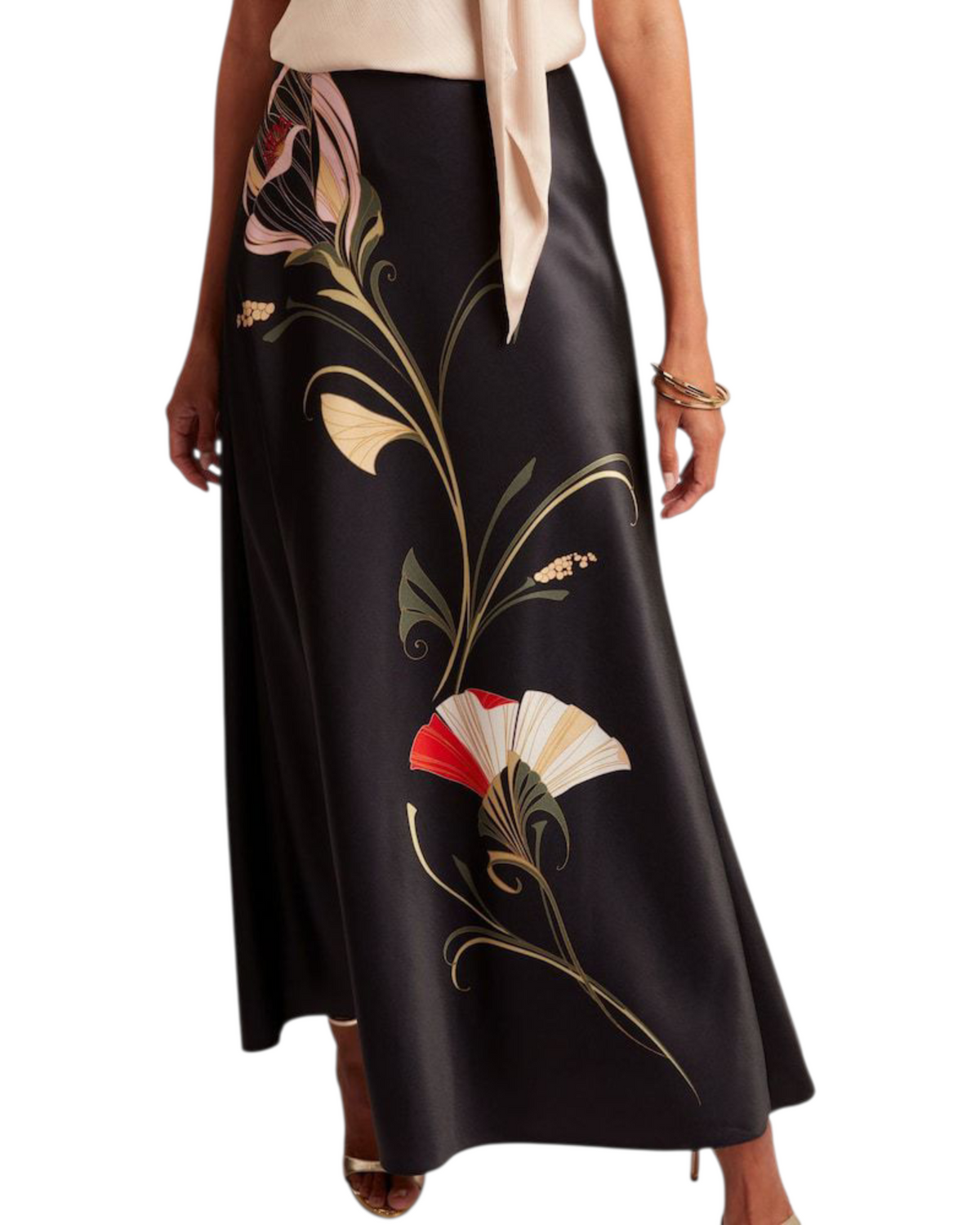 Φούστα Midi με στάμπα και λοξή κοπή SALIRA