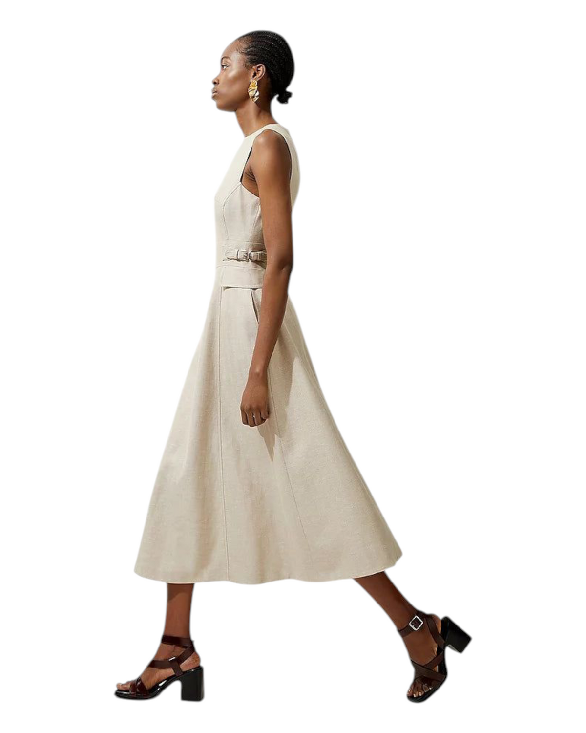 Φόρεμα Midi από λινό υψηλής ποιότητας με λεπτομέρεια στη μέση