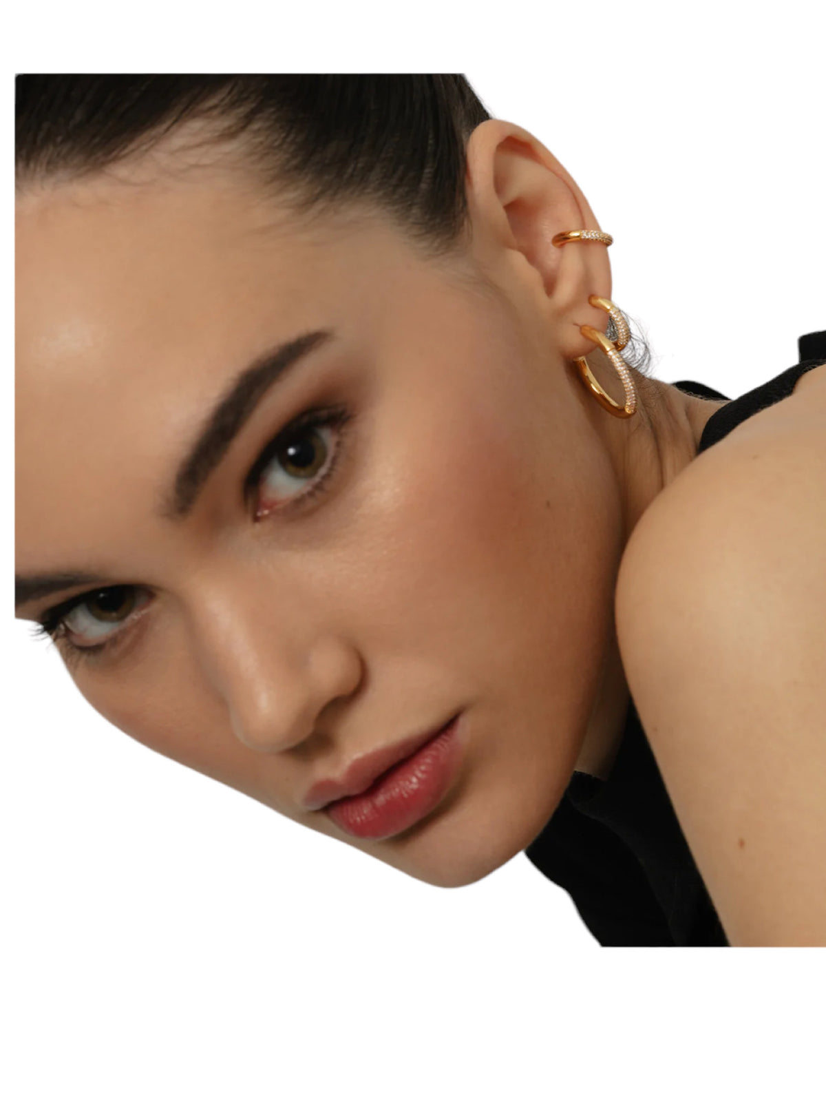 Σκουλαρίκι κρίκος με λευκά ζιρκόνια  LAPSE GOLD