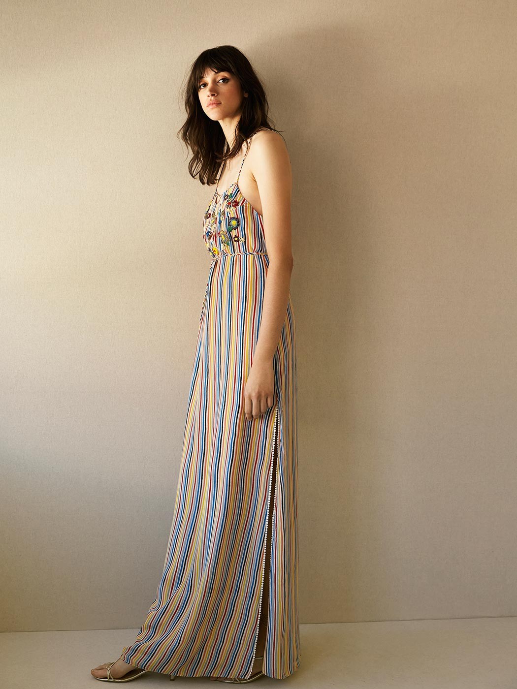 Floral embroidery and striped maxi dress απο INTROPIA - POSH MARKET
