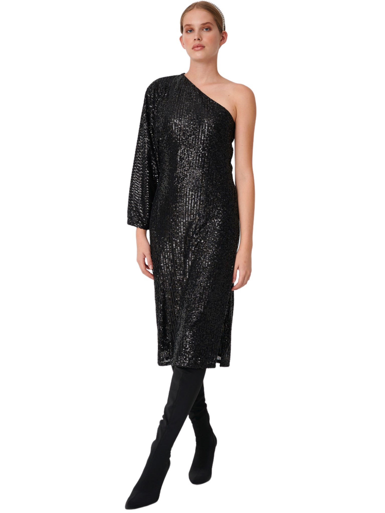 Φόρεμα Midi με έναν ώμο με παγιέτα