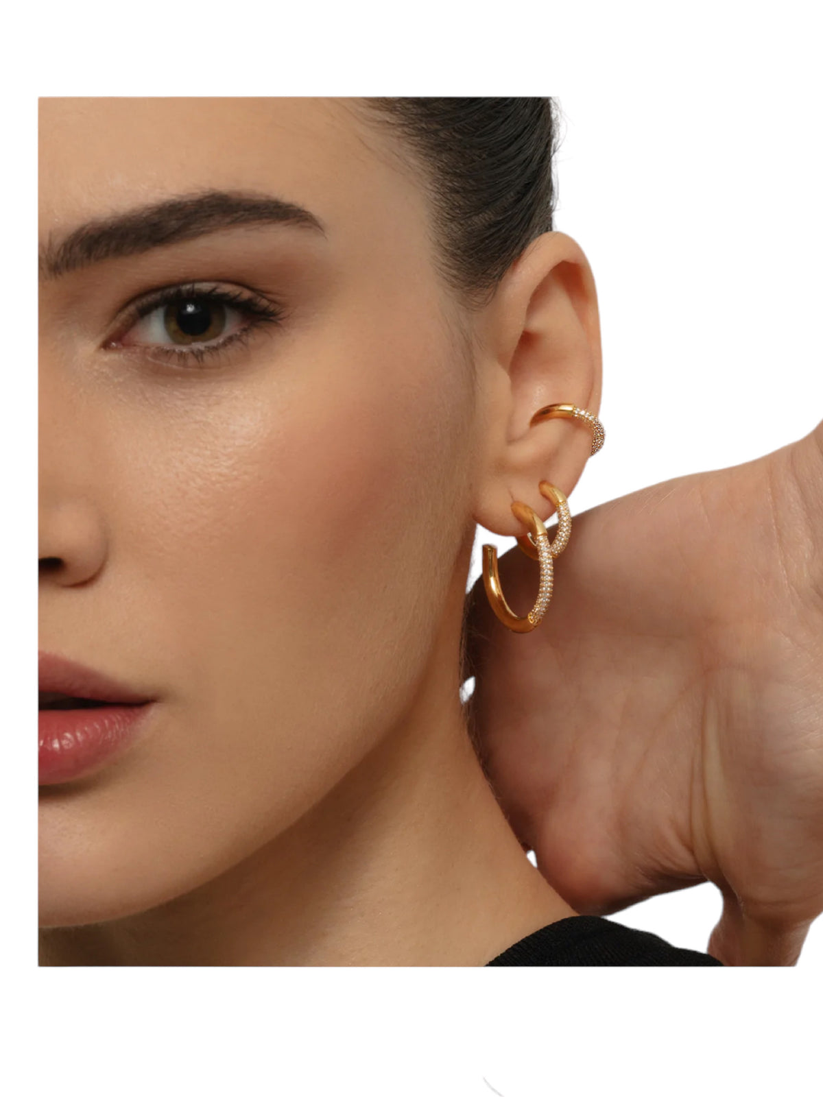 Σκουλαρίκι κρίκος με λευκά ζιρκόνια  LAPSE GOLD